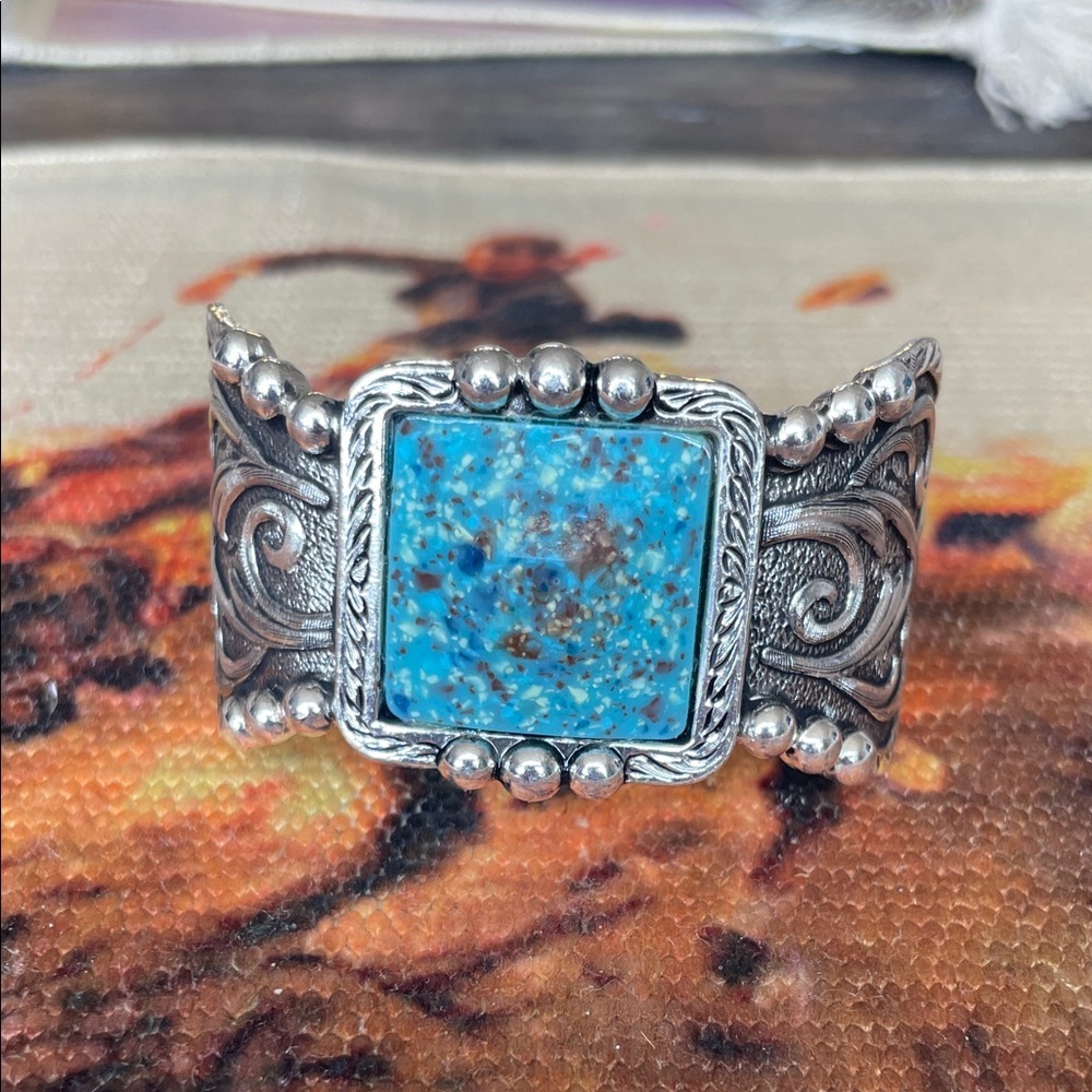 Montana silver faux turquoise cuff.